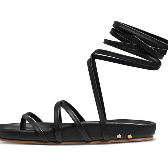 NEW BEEK Leather Canary Ankle Tie Sandals in BLACK for women 864mn - Picture 4 of 9